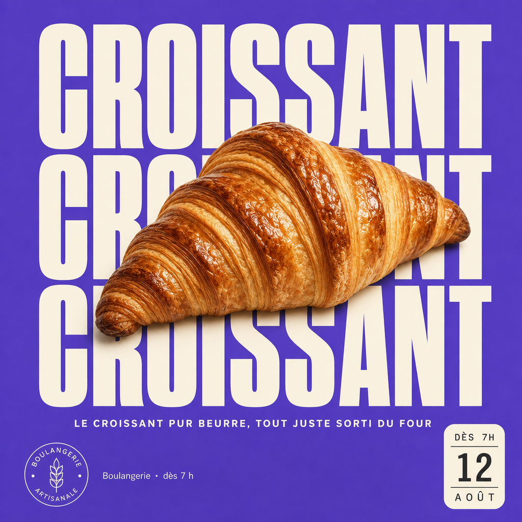 Exemple de visuel mis en page pour promouvoir les croissants de la boulangerie