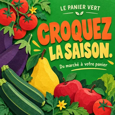 Exemple de publication primeur au style papier découpé, enseigne fictive Le Panier Vert
